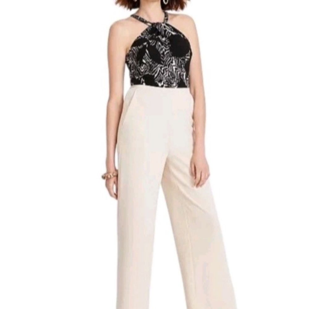 Black and Cream Patterned Jumpsuit Size XL